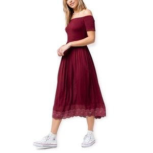 Elegant Off-Shoulder Burgundy Dress